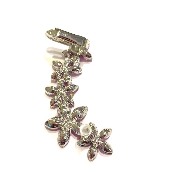 Ear Cuff Climber Flower Silver Tone Pink Rhinestones - Picture 4 of 4
